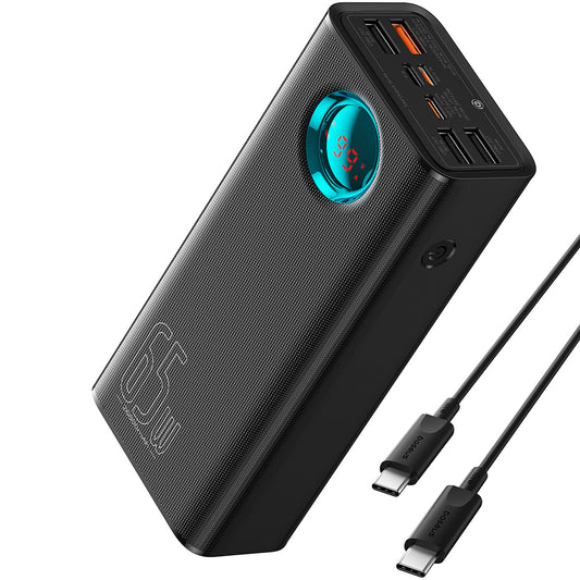Ulkoinen akku Baseus Amblight Digital Display, 26800mAh, 65W, QC + PD, 1 x USB-C - 4 x USB-A, musta P10022402113-00