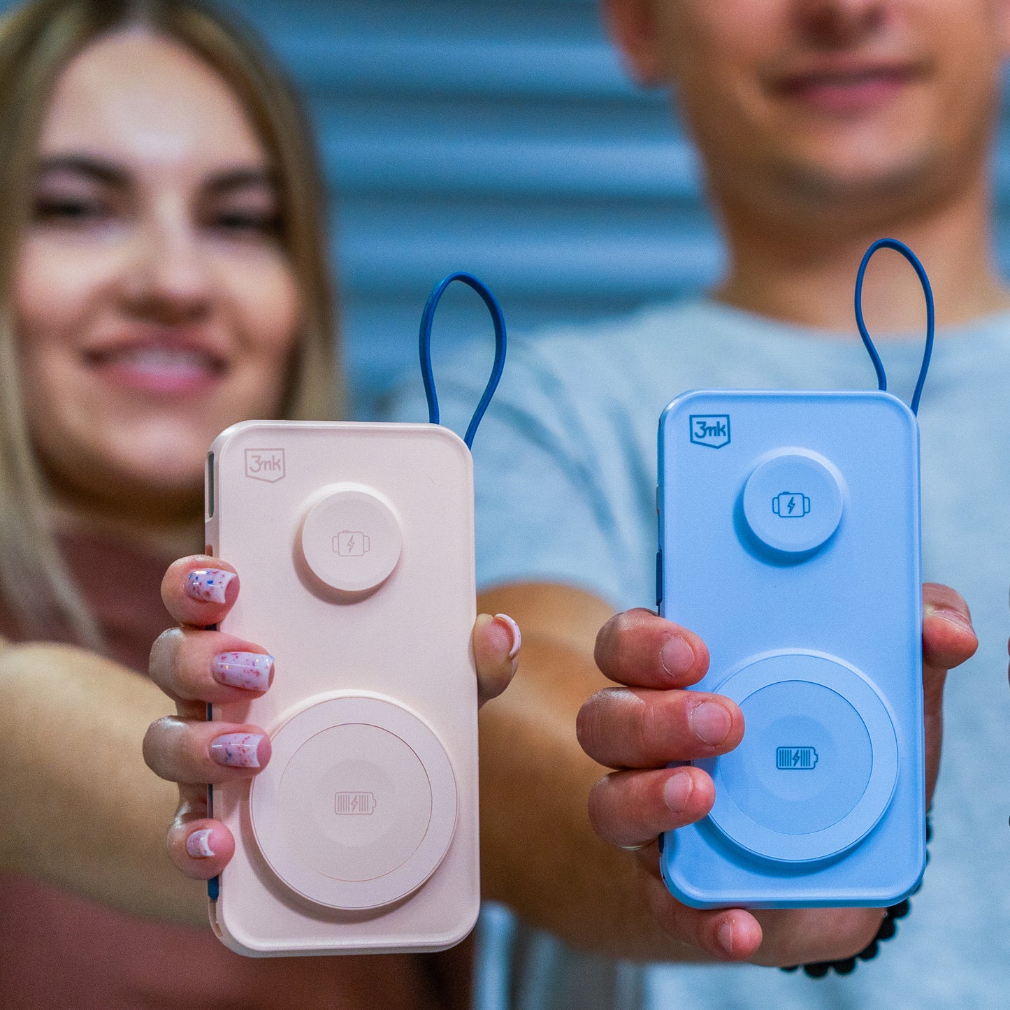 3MK PastelUp ulkoinen langaton akku, 10000mAh, 22,5W, QC + PD + FQI, 1 x USB-A - 1 x USB-C - 2 x QI, sininen