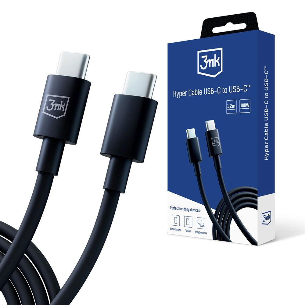 USB-C data- ja latauskaapeli - USB-C 3MK Hyper, 100W, 1,2m, musta 
