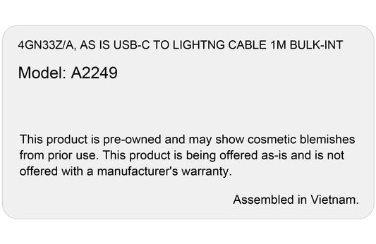Tieto- ja latauskaapeli USB-C - Apple Lightning, 96W, 1m, valkoinen, kuten on 4GN33Z/A