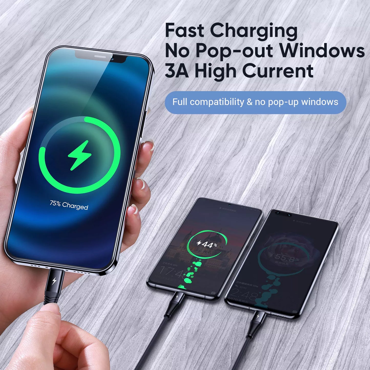 USB-A - Lightning / microUSB / USB-C latauskaapeli Joyroom S-1230G4 3in1, 20W, 1.2m, musta