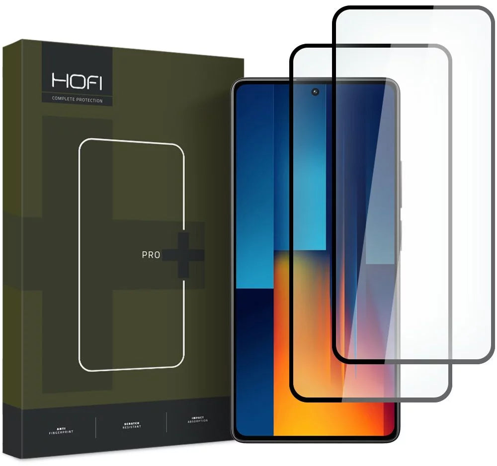 Näytönsuoja HOFI Glass PRO+ Xiaomi Poco M6 Pro 5G:lle, lasisuoja, täysliima, 2 kpl:n sarja, 2.5D, musta 