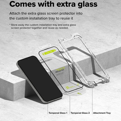 Ringke Easy Slide Screen Protector for Apple iPhone 16 / 15, Glass Shielded, Full Glue, Set 2 pieces, Black