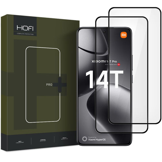HOFI Glass PRO+ -näytönsuoja Xiaomi 14T Pro / 14T, suojattu lasi, täysi liima, 2 kpl:n sarja, 2.5D, musta, musta 